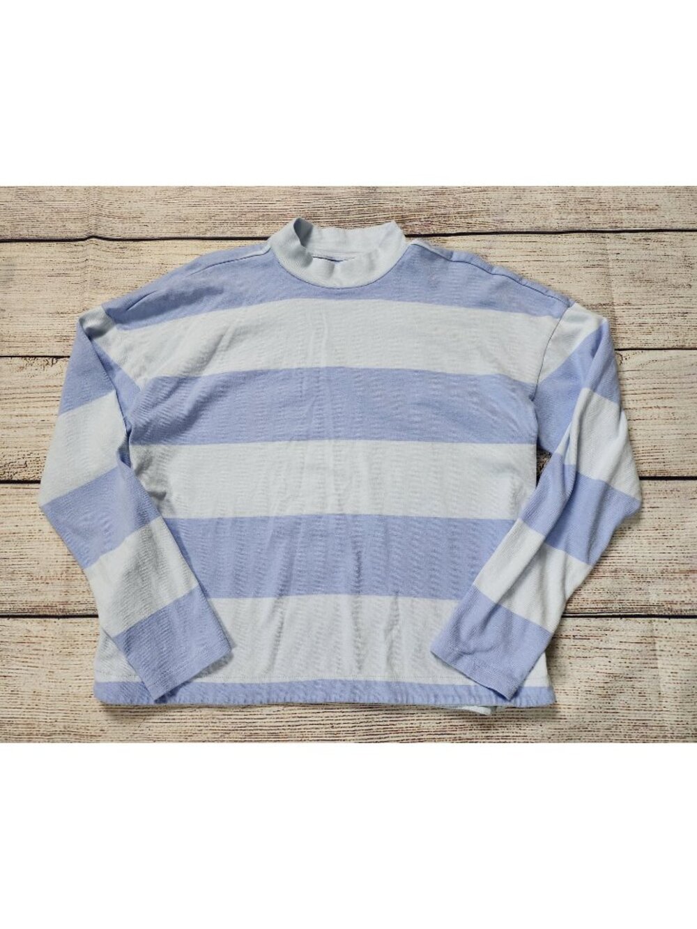 Lands’ End Womens Sweatshirt XL Blue Striped Mock Neck Mariner Nautical Rugby